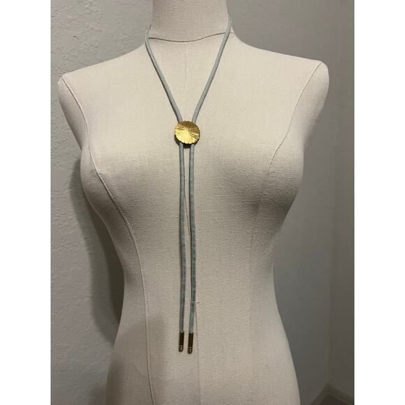 Brass Western Style Bolo Tie on 36" Gray Cord Handmade NEW - Picture 6 of 6